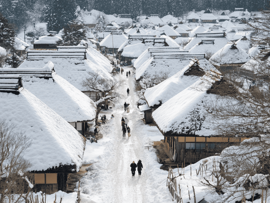 5. 후쿠시마현 오우치주쿠 - 초가집 마을의 겨울 정취